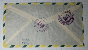 Brazil Registered Airmail Cover to USA Lions Itnl 1956 Recife Used Pair Sc# 788