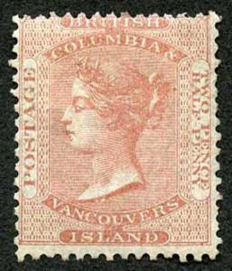 British Columbia and Vancouver Island SG3 2 1/2d Pale Reddish Rose M/Mint