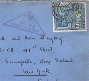 MALTA WW2 Cover Sliema TRIANGULAR CENSOR *No.42* 1941 New York {samwells}KA263