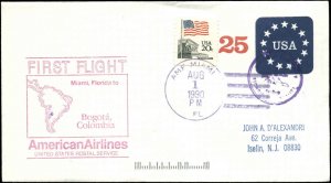 FFUS AA-F374f Miami AMF to Bogota, Columbia 8/1/90 American Airlines