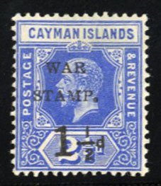 Cayman Islands #MR1 Cat$20, 1917 1 1/2p on 2 1/2p, hinged