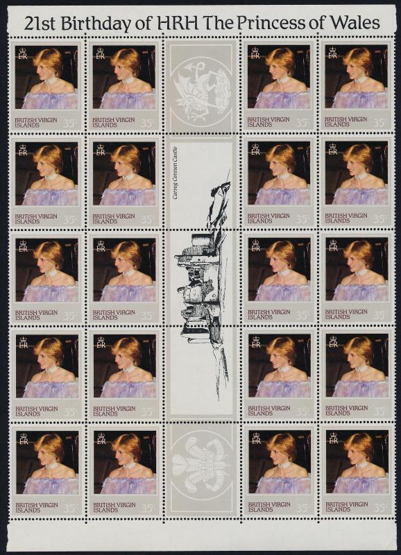 Virgin Islands 430-3 Gutter strips of 20 MNH Princess Diana 21st Birthday, Crest