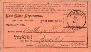 United States York Himrods 1889 target  Registry receipt card 1865-1893.