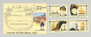 Turks & Caicos #666-670 Royal Navy, Ships 4v & 1v S/S Imperf Proofs