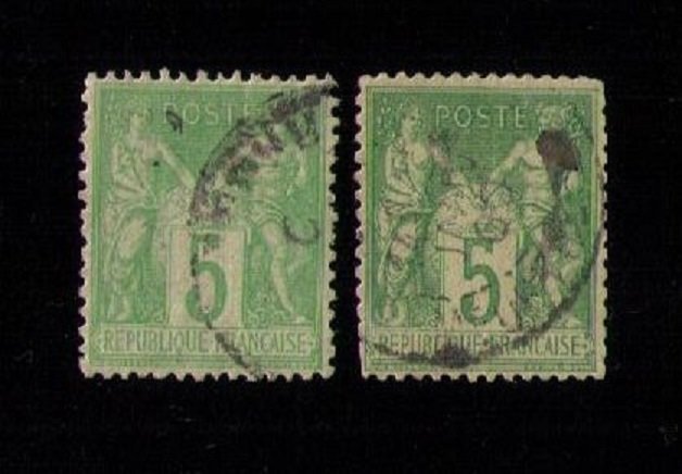 France Sc #67 (x2) Color Shades  Used Type I VF CV $45.00