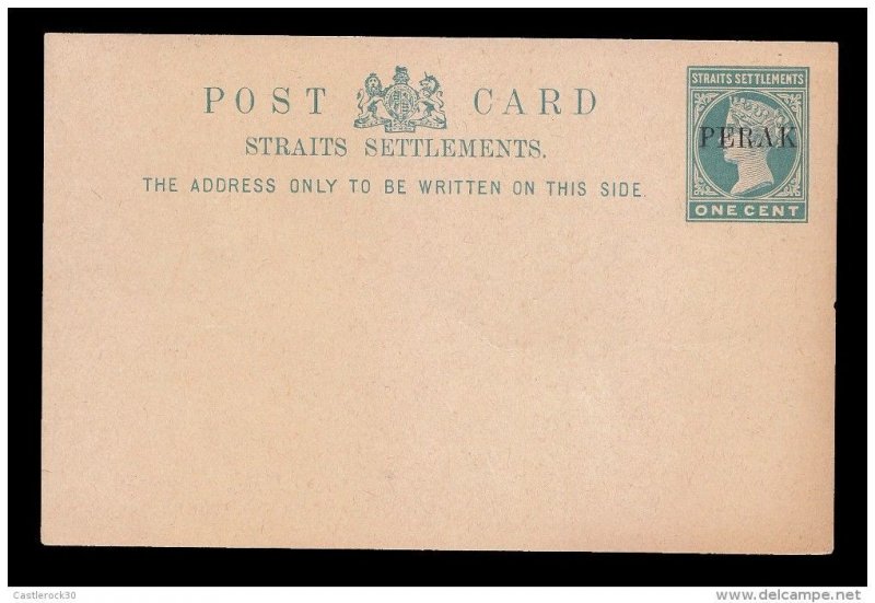 RE)1887 GREAT BRITAIN, PERAK SHAITS SETTEMENTS, POSTAL STATIONERY, XF