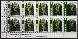 New Zealand 1989 85c Native Trees Plate Block UHM