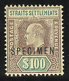 Straits Settlements Specimen Postage Stamp Cat No 104A Mint VLH