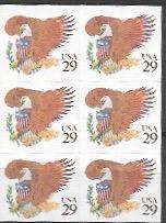 US #2595 Eagle & Shield, brown denomination. Block of 6