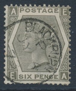SG 125 6d grey (plate 12). Very fine used with a Blackburn CDS, July 4th 1873