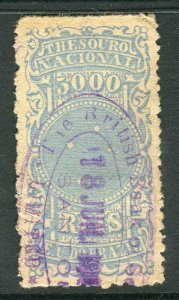 BRAZIL; 1890s early classic Revenue issue fine used 5000r. value