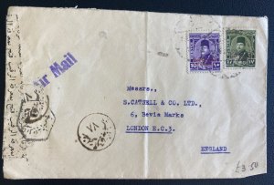 1940s Alexandria Egypt Censored Airmail Cover To London England