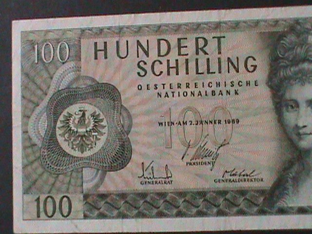 AUSTRIA-1969 AUSTIRAN NATIONAL BANK-$100 SCHILLING-LT-CIRCULATED NOTE VF