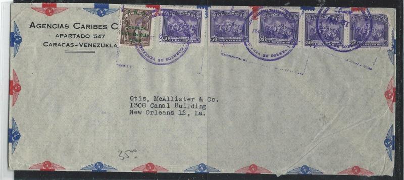 VENEZUELA (P2912B) 1947 50CX5+15C SURCH COVER A/M TO USA