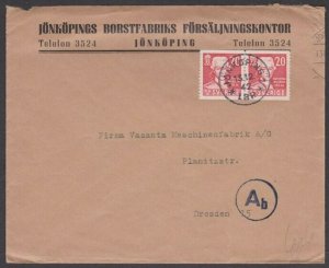 SWEDEN 1942 cover to Germany - Ab in circle censor mark.....................W112