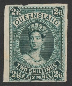 QUEENSLAND 1882 QV Large Chalon 2/6 green, imperf Proof Colour trial, no wmk.