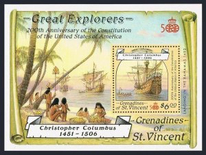 St Vincent Gren 605,MNH. Michel 596 Bl.35. Great Explorers,1988.Columbus-500.