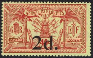 NEW HEBRIDES 1920 WEAPONS AND IDOLS 2D ON 40C SHEET WMK