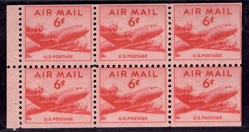 US Stamp #C39a 6c Booklet Pane of 6 Wet Printing Mint NH SCV $12.00