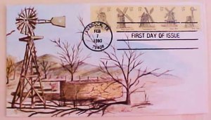US  FDC HAND PAINTED 1980 WINDMILL 