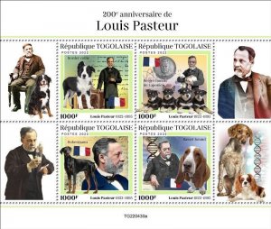 Togo - 2022 Chemist Louis Pasteur and Dogs - 4 Stamp Sheet - TG220430a