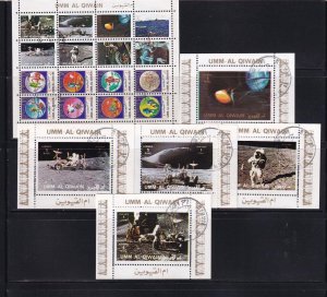 SA02 UAE Umm-Al-Qiwain 1973 History of space block+perf stamps