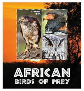 Liberia - 2015 - AFRICAN BIRDS OF PREY - Sheet of 3 Stamps - MNH