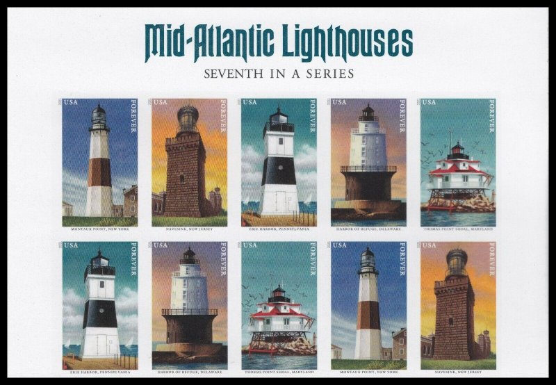 US 5625c Mid-Atlantic Lighthouses imperf NDC header block 10 MNH 2021