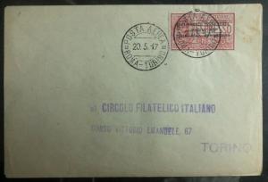 1929 Roma Italy First Experimental Flight Airmail Cover To Torino