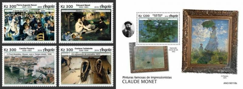 Z08 IMPERF ANG190110ab ANGOLA 2019 Impressionist Paintings MNH ** Postfrisch