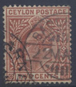 CEYLON -Scott 178- KEVII- Definitive- 1904- Wmk 3- Used -Single 2c Stamp4