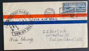 1928 St Louis MO USA Airmail Lindbergh Flight  cover to San Gabriel CA