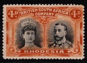 RHODESIA SG140 1910-3 4d BLACK & ORANGE MTD MINT