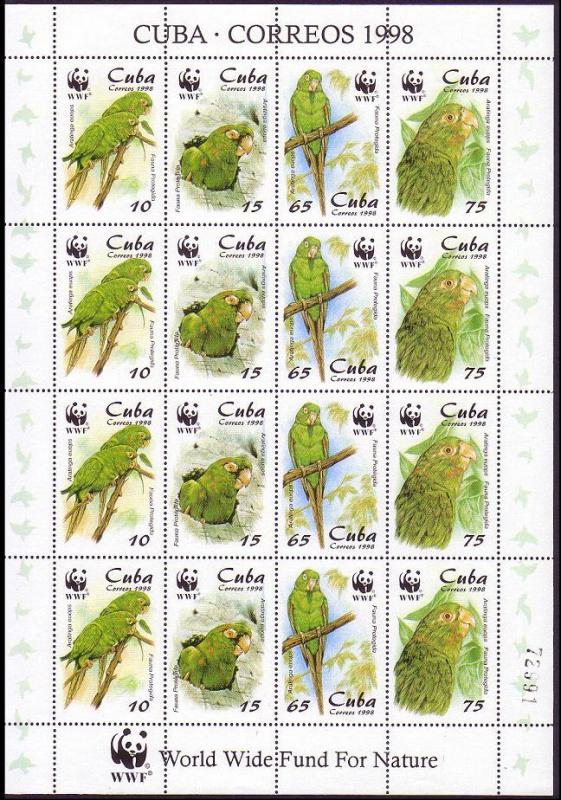 Birds WWF Parakeet Sheetlet of 4 sets SG#4298-4301 MI#4156-4159 SC#3961-3964