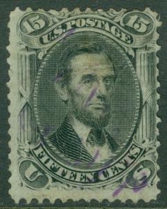 EDW1949SELL : USA 1868 Sc #98 Used Nice stamp w/purple cancel PSAG Cert Cat $425