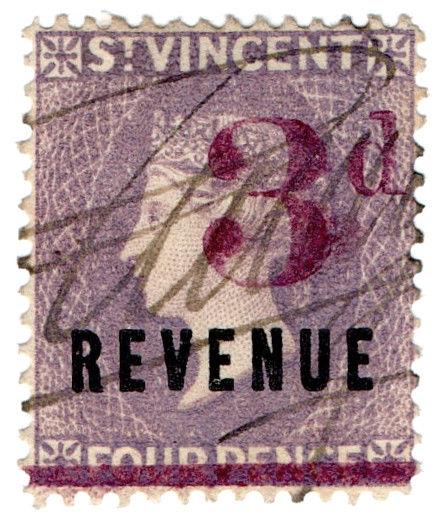 (I.B) St Vincent Revenue : Duty Stamp 3d on 4d OP