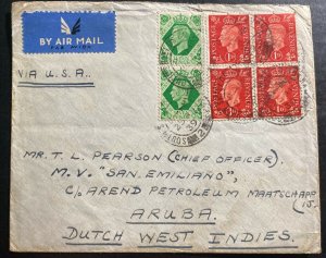 1939 South Shields England Airmail Cover To Aruba Dutch West Indies Passenger