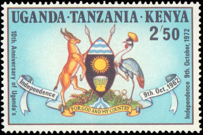 Kenya, Uganda, Tanzania #254-257, Complete Set(4), 1972, Birds, Animals, Neve...