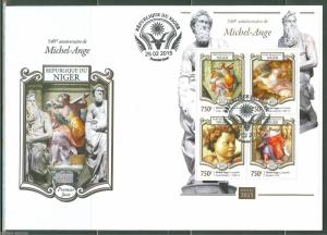 NIGER  2015  540th  BIRTH  ANNIVERSARY OF MICHELANGHELO  SHEET FIRST DAY COVER