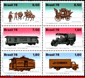 1587A BRAZIL 1978 MAIL TRANSPORTATION, CAR, HORSE, TRUCK, TRAIN, UPU, C-1060 MNH