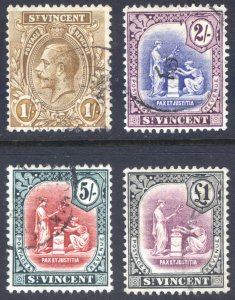 St Vincent 1913 1s-£1 GV Peace and Justice Scott 113-116 SG 10-20 VFU Cat $335