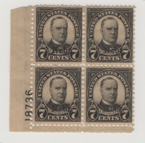  #676 Plate Block of 4 - 7c Nebr. OG NH F-VF CV. $500 (JH 5/5/21) GP 