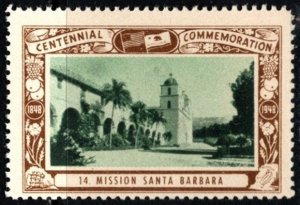 1948 US Poster Stamp California Centennial Commemoration # 14 Santa Barbara