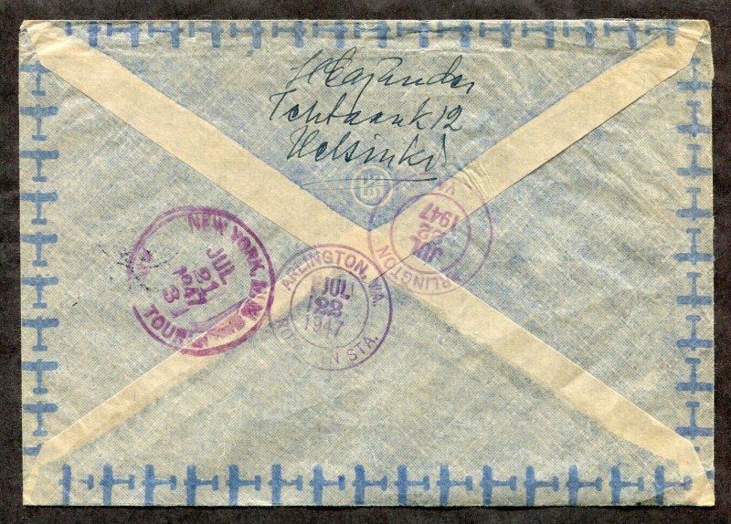 p14 - FINLAND 1947 Registered Cover to USA