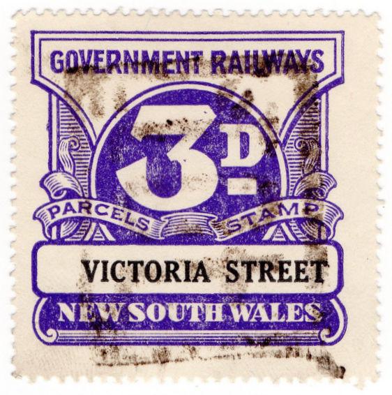 (I.B) Australia - NSW Railways : Parcel Stamp 3d (Victoria Street)