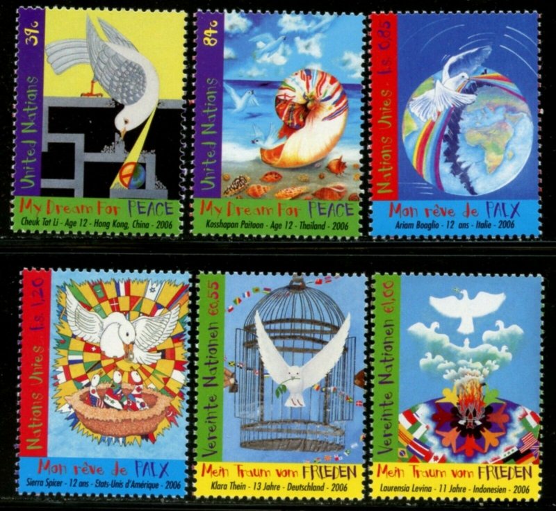 UNITED NATIONS Sc# NY 918-9 GE 462-3 VI 385-6  2006 My Dream for Peace MNH