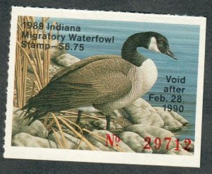 IN14 Indiana #14 MNH State Waterfowl Duck Stamp - 1989 Canada Goose