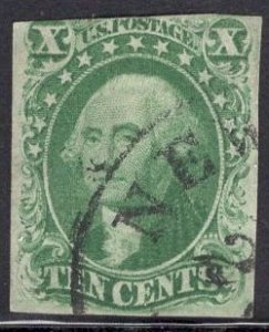 US Stamp #15 10c Washington Imperf USED SCV $140. Great color.