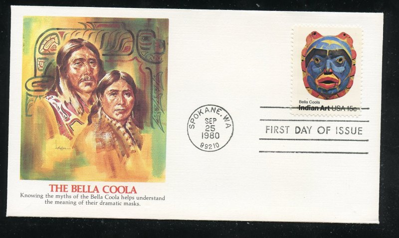 US 1837 American Folk Art, Indian Mask Bella Coola UA Fleetwood cachet FDC