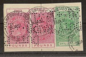 New Zealand - £40 (2) + 15/- on Piece - Punctured 'Duty Paid' - 20/01/31  Cancel